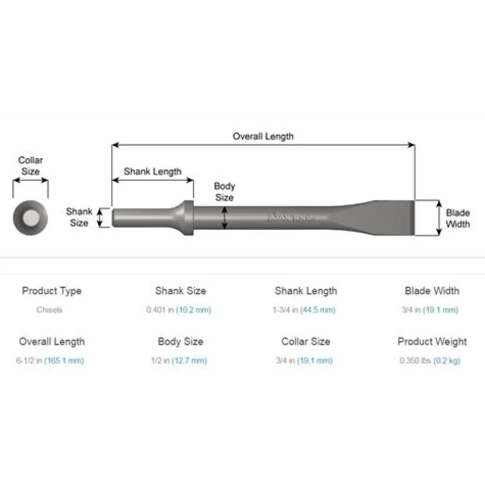 Ajax Flat Air Hammer Chisel 3/4" x 6-1/2" 401 Shank A910