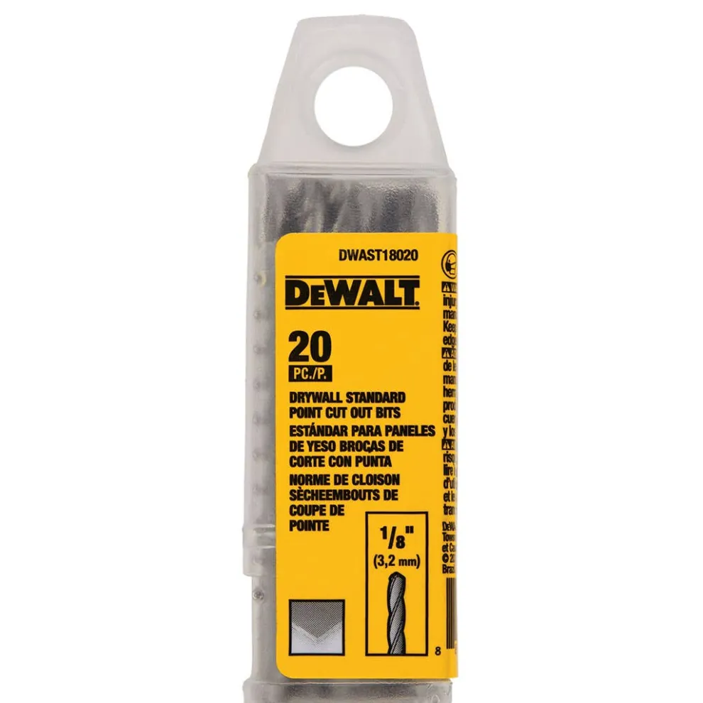 DeWalt 1/8" Standard Drywall Point Cut-Out Bits (20 Pack) DWAST18020