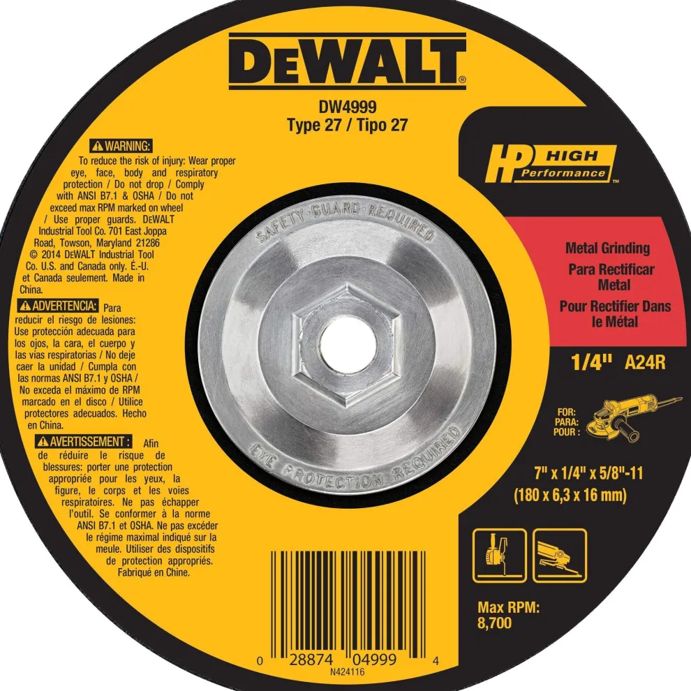 DeWalt 7" x 1/4" x 5/8"-11 Grinding Wheel General Purpose Metal DW4999