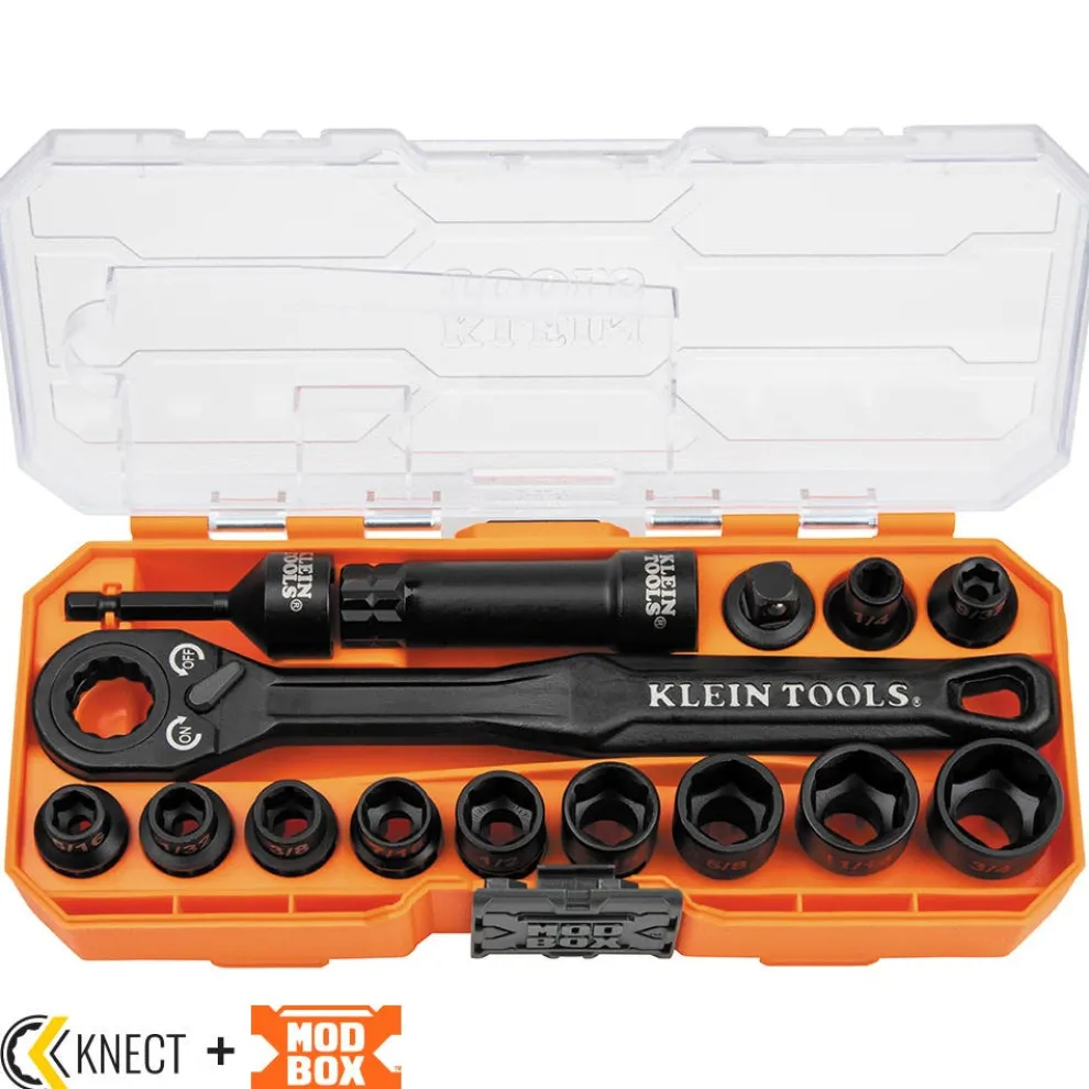 Klein KNECT 8-1/2" Drive Impact-Rated Pass Through Socket Set, 15-Piece 65400