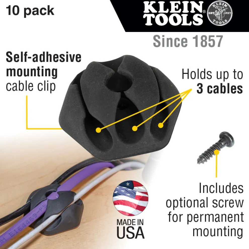 Klein Self-Adhesive Cable Mounting Clips, 3-Slot (10-Pack) 450-410