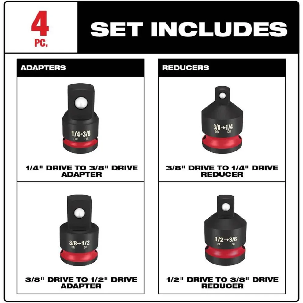 Milwaukee 4 Piece Shockwave Impact Duty 1/4