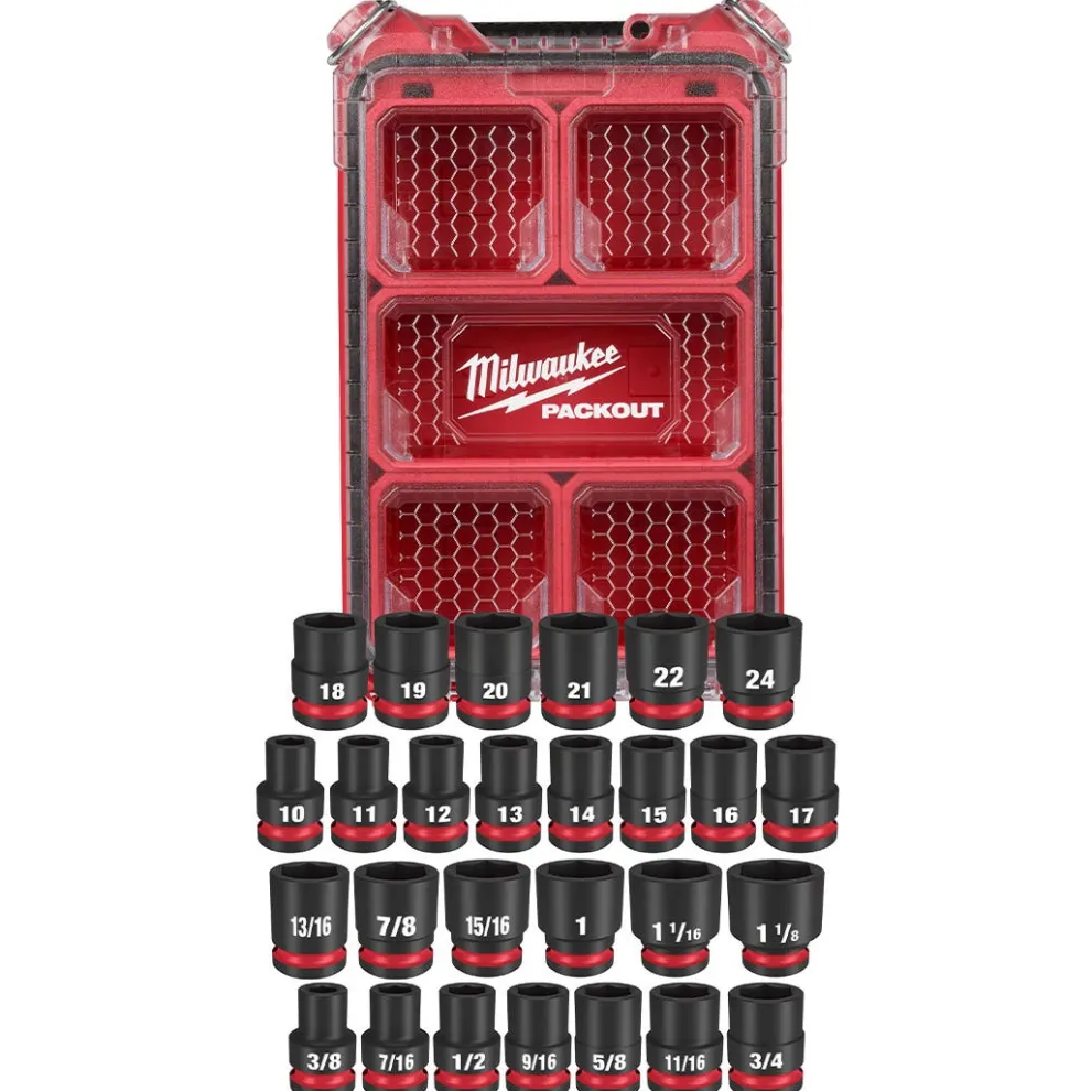 Milwaukee 27 Piece SHOCKWAVE Impact Duty 1/2" Drive Metric & SAE PACKOUT Standard Socket Set 49-66-6804