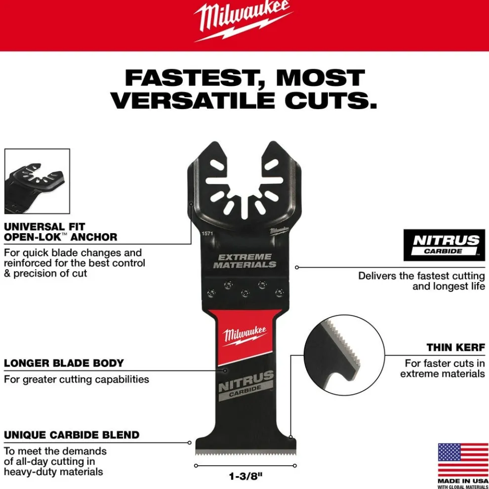 Milwaukee NITRUS CARBIDE Extreme Materials Universal Fit OPEN-LOK Multi-Tool Blade 1PK 49-25-1571