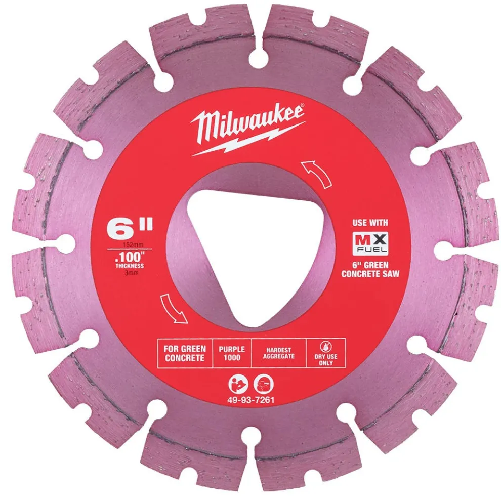 Milwaukee Purple 6" x .100" Diamond Blade for Green Concrete (Very Hard) 49-93-7261