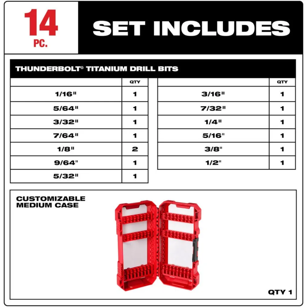 Milwaukee THUNDERBOLT Titanium Drill Bit Set - 14 Piece 48-89-0011