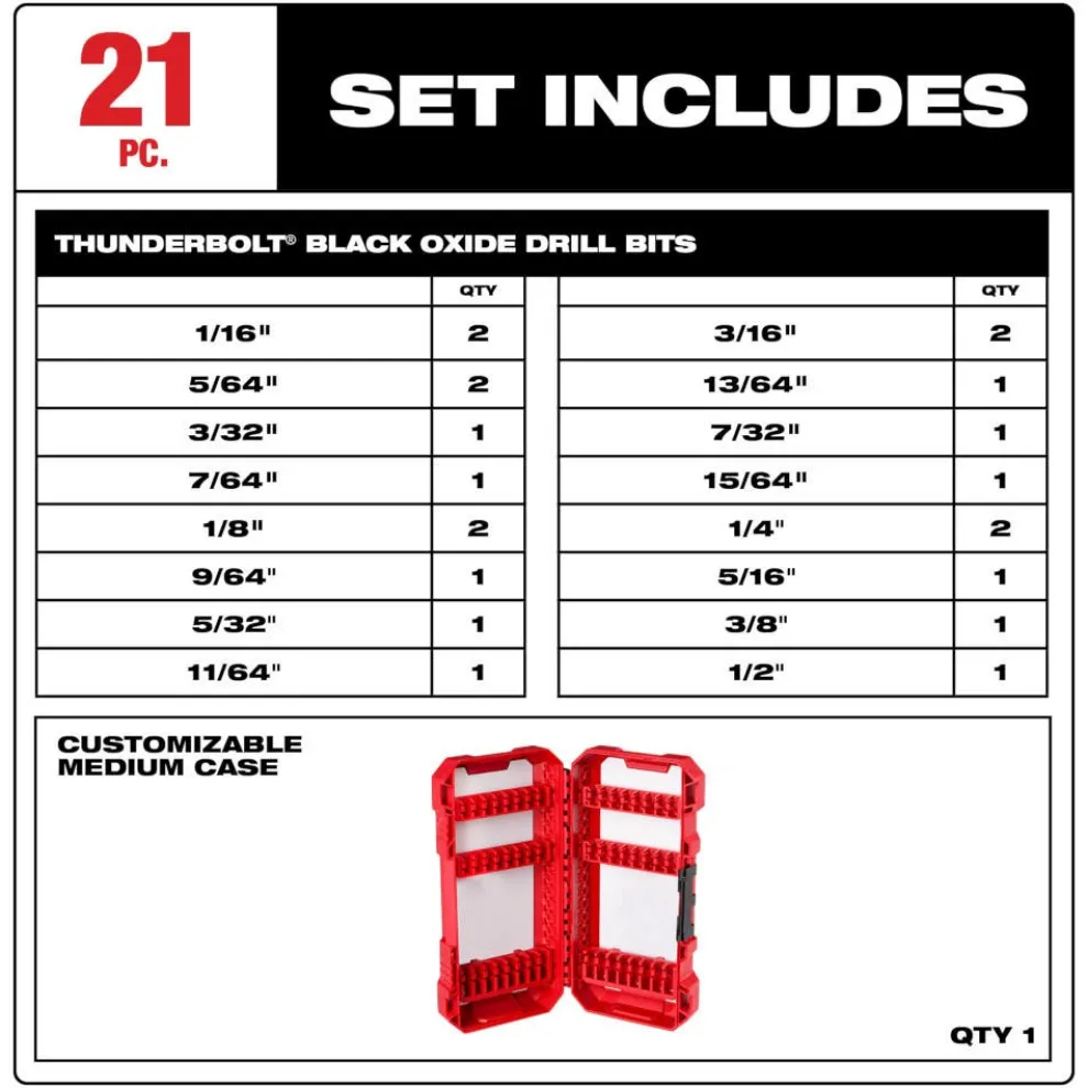 Milwaukee THUNDERBOLT Black Oxide Drill Bit Set - 21 Piece 48-89-2801