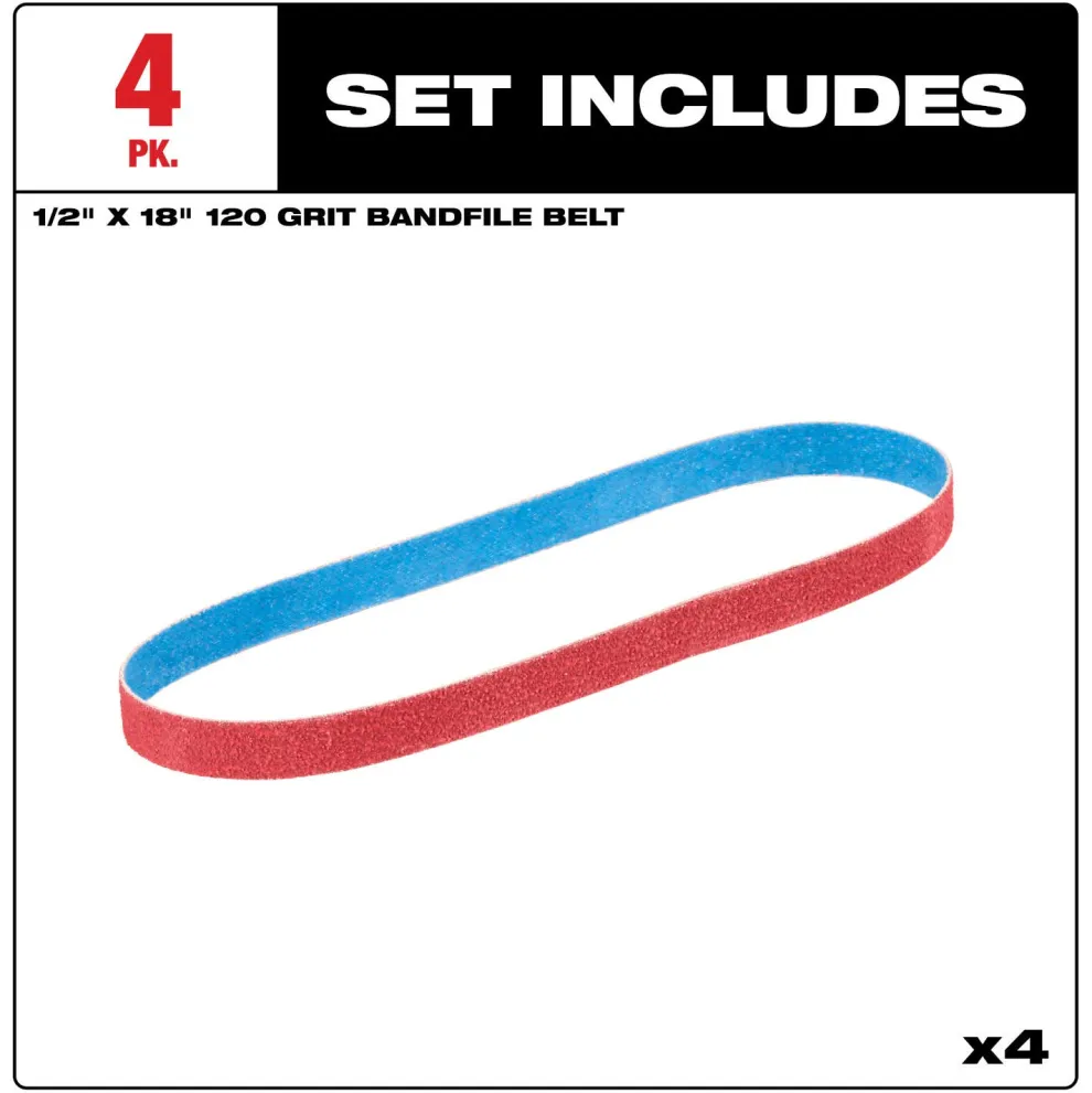 Milwaukee Tools 1/2” x 18” 120 Grit Bandfile Belts – 4 pack 48-80-9120