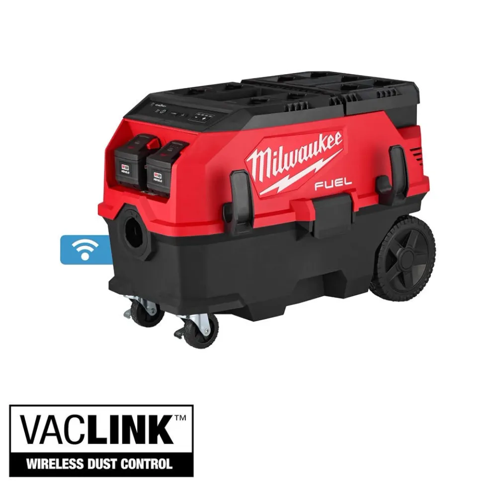 Milwaukee Tools M18 FUEL™ 9 Gallon Dual Battery or AC / PACKOUT™ / VACLINK™ Wet/Dry Dust Extractor Vac (12.0Ah) Kit 0888-22HD
