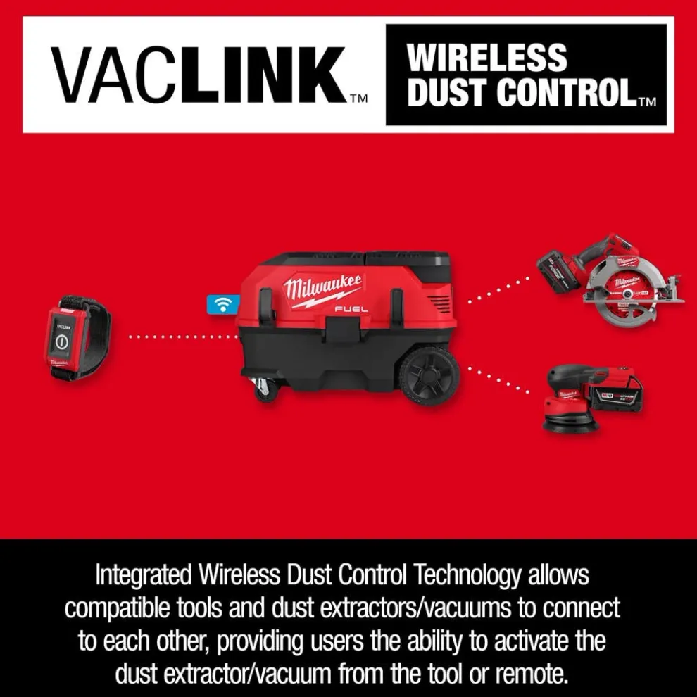 Milwaukee Tools M18 FUEL™ 9 Gallon Dual Battery or AC / PACKOUT™ / VACLINK™ Wet/Dry Dust Extractor Vac (12.0Ah) Kit 0888-22HD