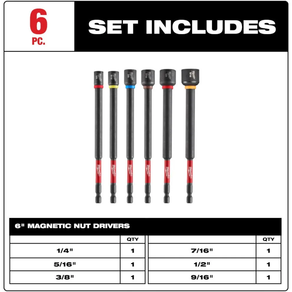 Milwaukee Tools SHOCKWAVE Impact Duty 6" Magnetic Nut Driver Set 6PC 49-66-4567
