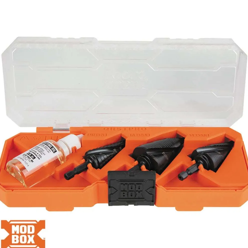 Premium Electrician's Quick Release Step Bit Set, 3 Piece w/ LED Flashlight Duel Light USB Rechargeable 500 Lumens