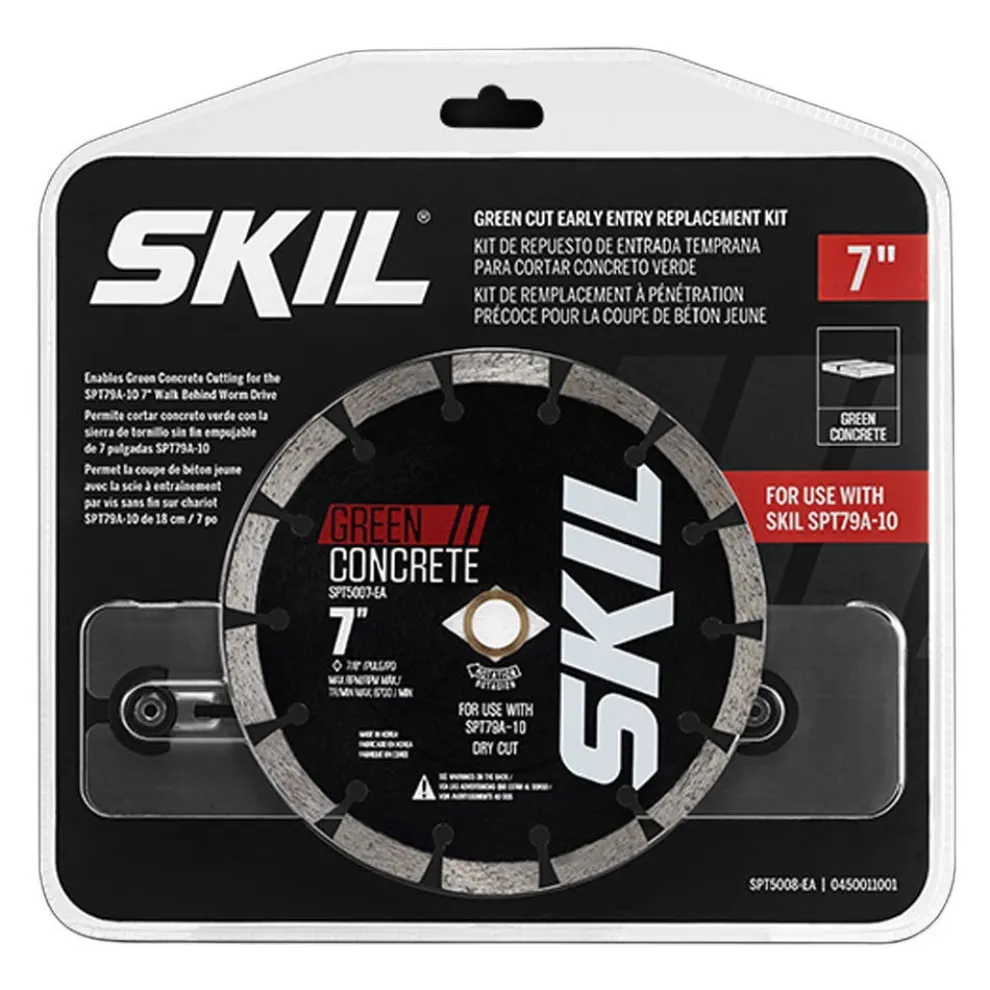 Skil Stainless Steel Compression Skid Plate with Anti-spalling Slot, 7" Segmented Green Cutting Concrete Blade (Medium Hardness) SPT5008-EA