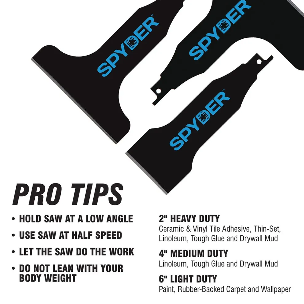 Spyder 3-Piece Scraper Blade Reciprocating Saw Attachment Set (2, 4, and 6