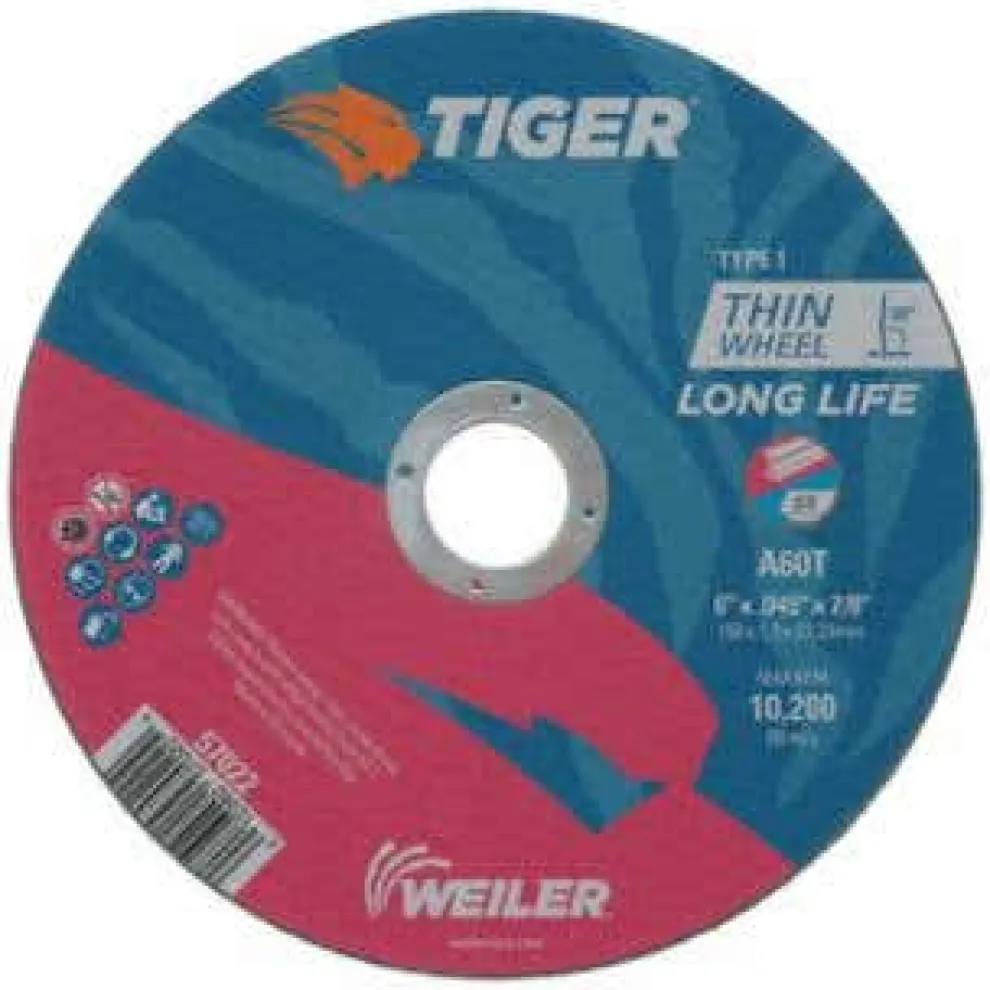Weiler Tiger AO Cutting Wheel, 6" x 0.045", 7/8" Arbor, A60T, Type 1 57022